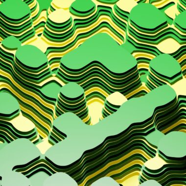 Colorful 3D abstract art resembling layered geological formations.