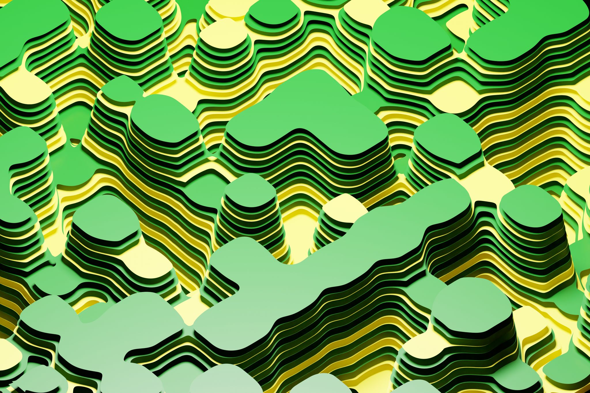 Colorful 3D abstract art resembling layered geological formations.
